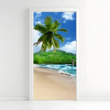 Adesivo per porta paradiso tropicale a Mahe, Seychelles • Wallissimo®