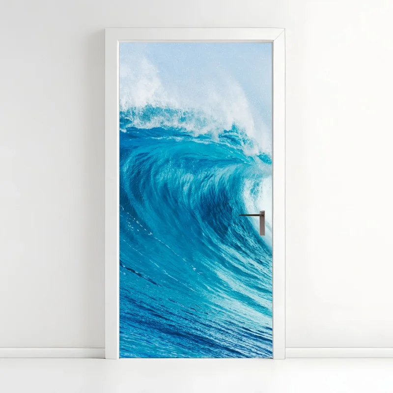 Adesivo per porta maestosa onda turchese dell'oceano