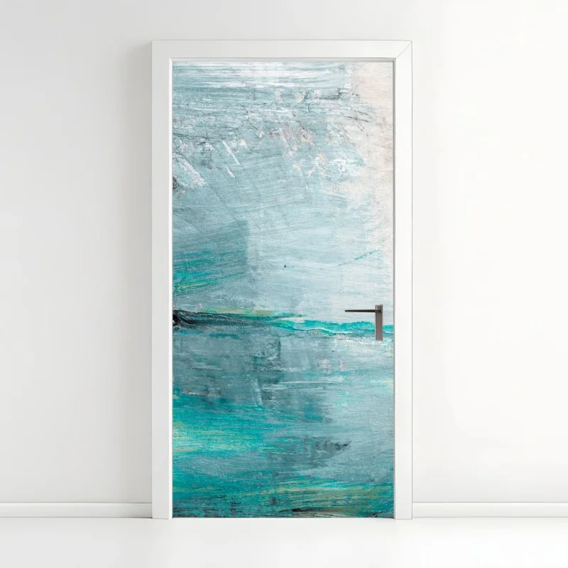 Adesivo per porta orizzonte turchese astratto
