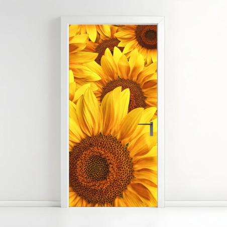 Adesivo per porta esplosione di girasoli dorati • Wallissimo®