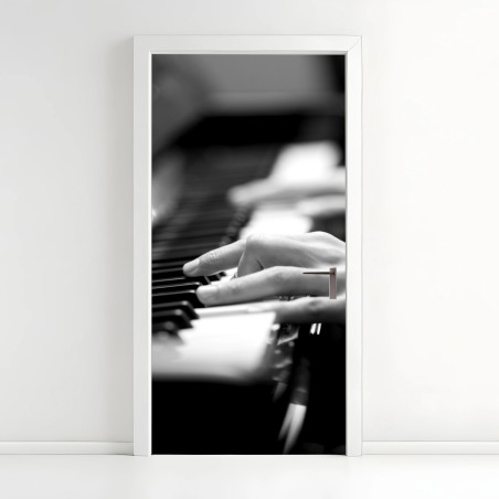 Adesivo per porta eleganza al pianoforte in bianco e nero • Wallissimo®