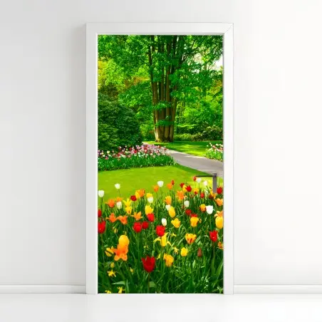 Adesivo per porta paesaggio di tulipani a Keukenhof • Wallissimo®