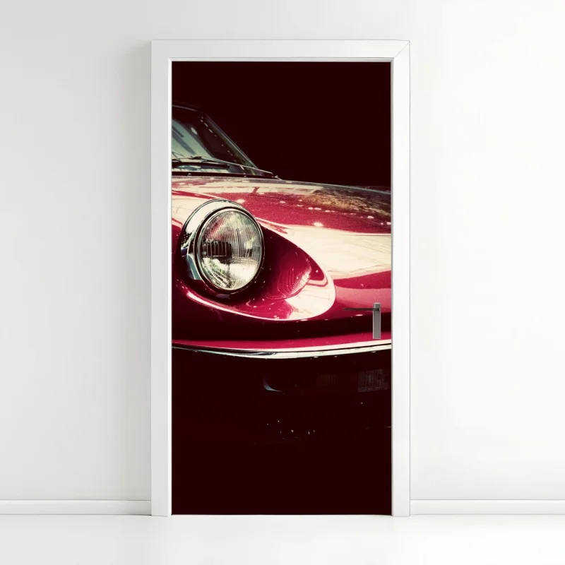 Adesivo per porta eleganza retrò: dettaglio di auto d'epoca rossa