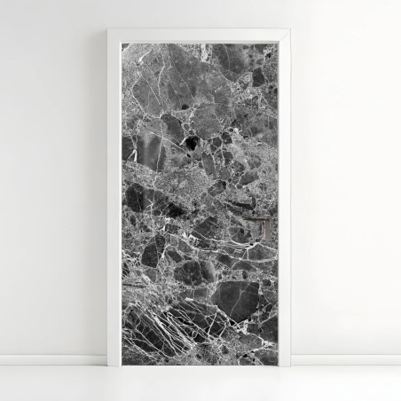 Adesivo per porta marmo nero con venature naturali • Wallissimo®