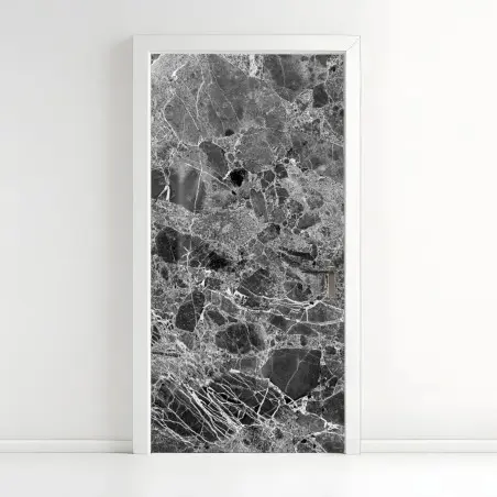 Adesivo per porta marmo nero con venature naturali • Wallissimo®