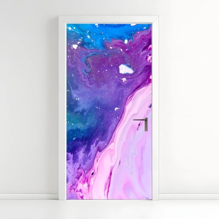 Adesivo per porta cascata cromatica blu e viola • Wallissimo®