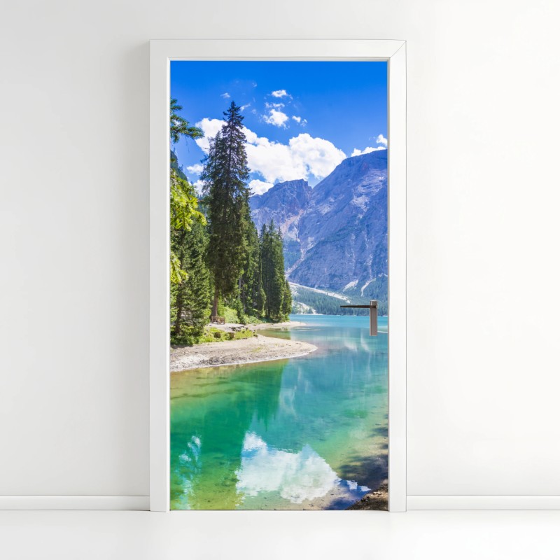 Adesivo per porta panorama del Lago di Braies e Croda del Becco