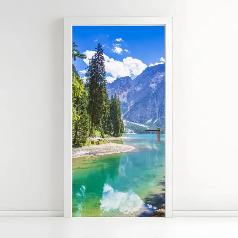 Adesivo per porta panorama del Lago di Braies e Croda del Becco