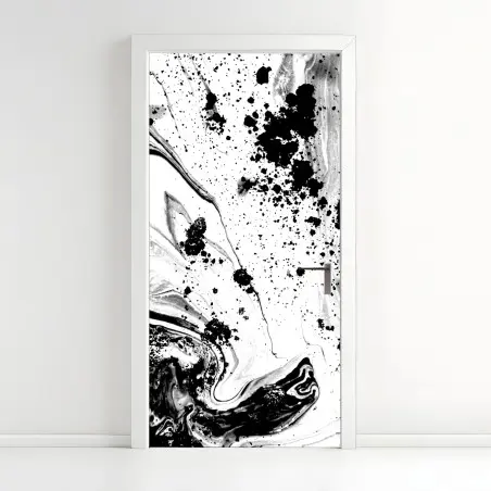 Adesivo per porta astrazione marmorea in bianco e nero • Wallissimo®