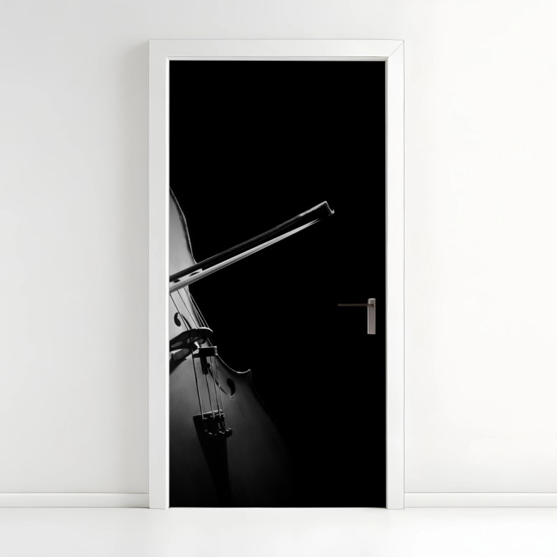 Adesivo per porta emozione del violoncello in bianco e nero
