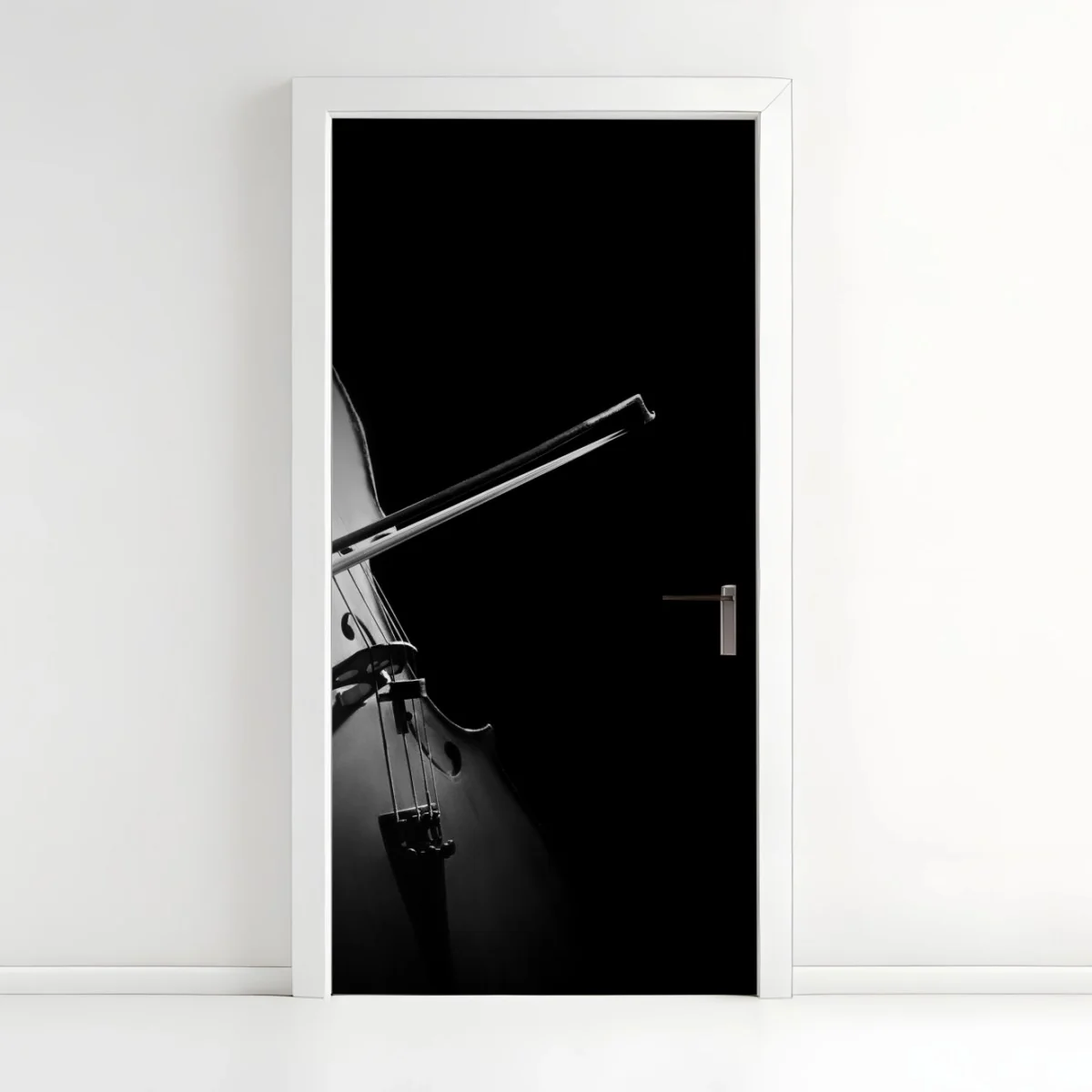 Adesivo per porta emozione del violoncello in bianco e nero • Wallissimo® Adesivo per porta emozione del violoncello in bianco e nero • Wallissimo®