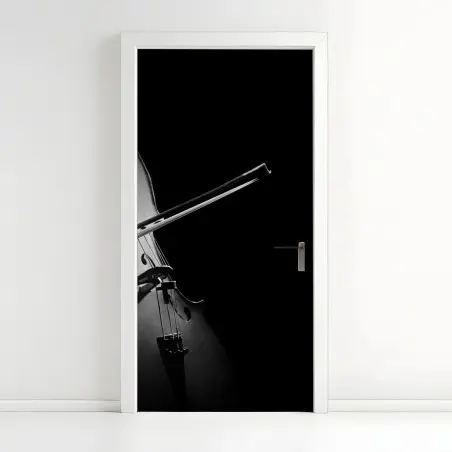 Adesivo per porta emozione del violoncello in bianco e nero • Wallissimo®