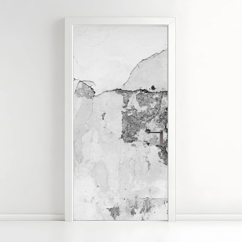 Adesivo per porta texture di muro vintage in bianco e nero