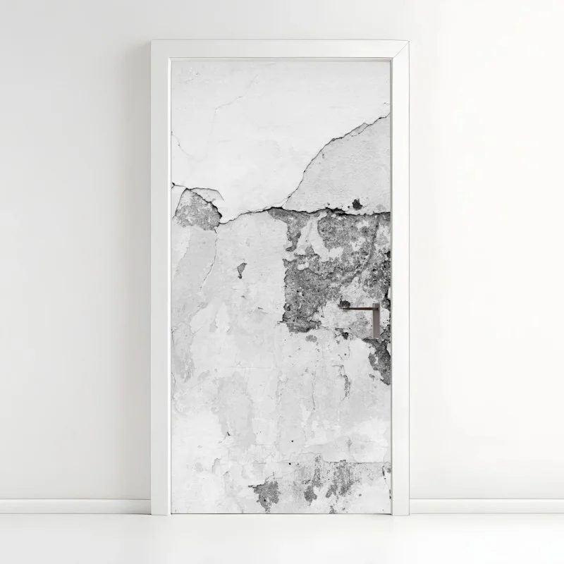 Adesivo per porta texture di muro vintage in bianco e nero