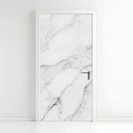 Adesivo per porta marmo bianco elegante con venature naturali • Wallissimo®