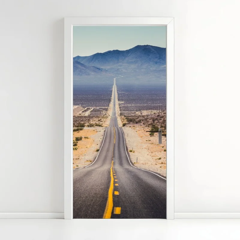 Adesivo per porta strada infinita nel deserto