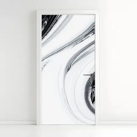 Adesivo per porta eleganza marmorizzata in bianco e nero • Wallissimo®