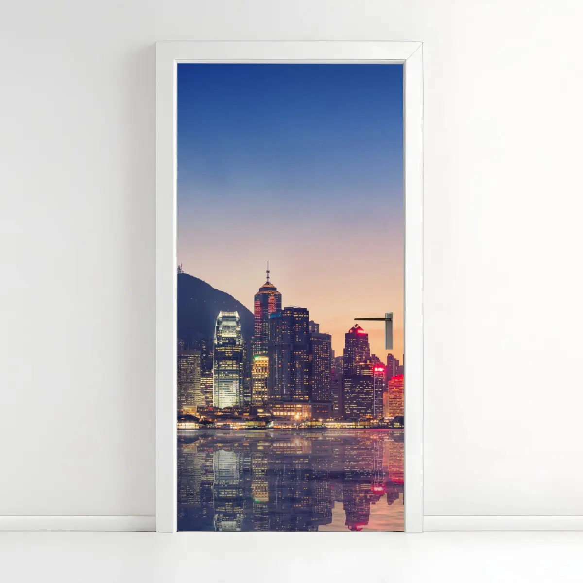 Adesivo per porta skyline di Hong Kong al crepuscolo • Wallissimo®