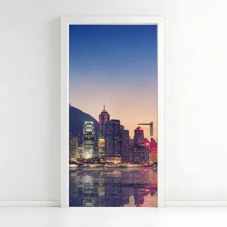 Adesivo per porta skyline di Hong Kong al crepuscolo • Wallissimo®