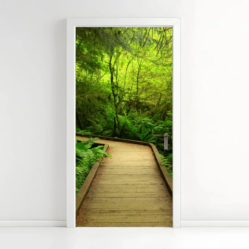 Adesivo per porta sentiero nel bosco verde