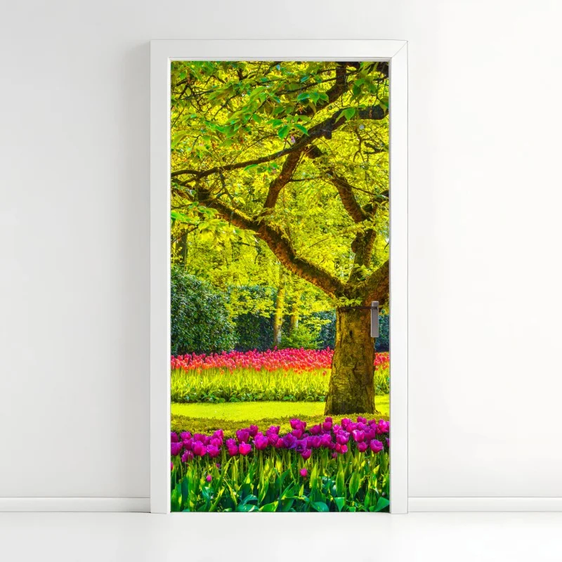 Adesivo per porta giardino di tulipani primaverile a Keukenhof
