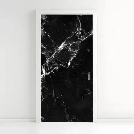 Adesivo per porta texture marmo nero con venature bianche • Wallissimo®