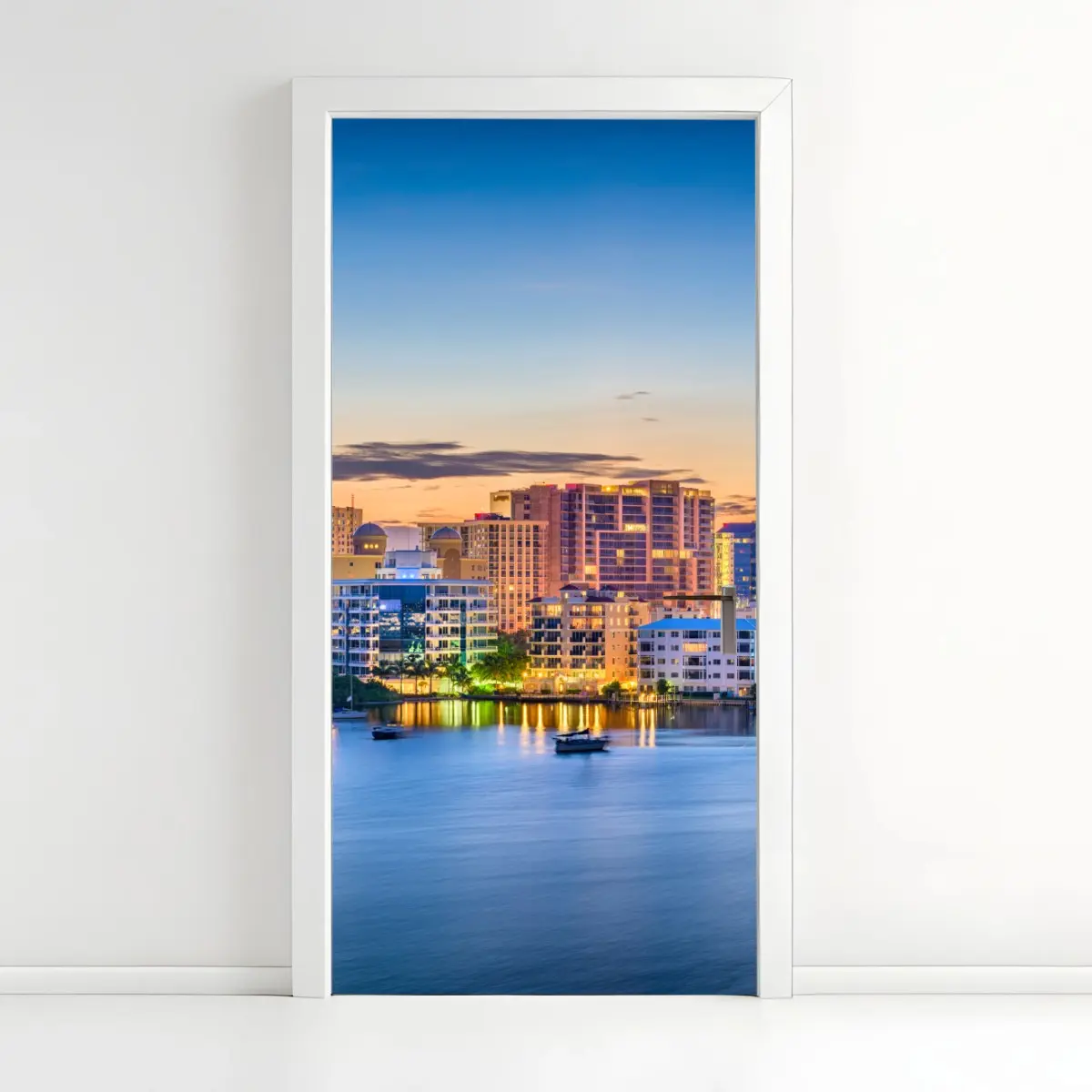 Adesivo per porta veduta di Sarasota all'alba sulla baia • Wallissimo®