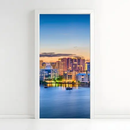 Adesivo per porta veduta di Sarasota all'alba sulla baia • Wallissimo®