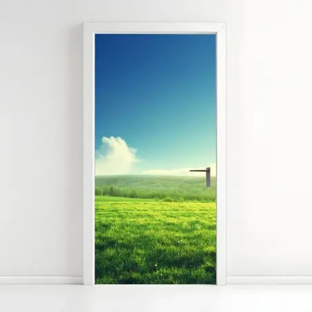 Adesivo per porta paesaggio primaverile al tramonto • Wallissimo®