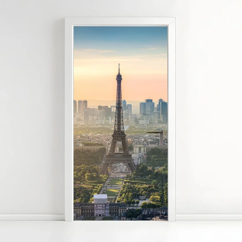 Adesivo per porta tramonto su Parigi con Torre Eiffel