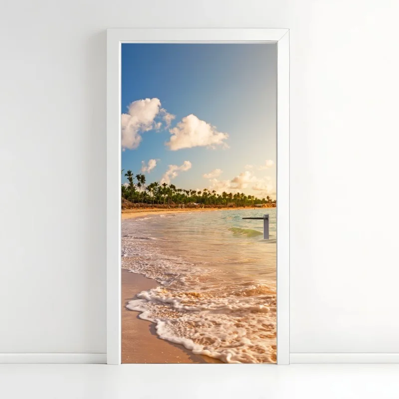 Adesivo per porta tramonto tropicale sulla spiaggia