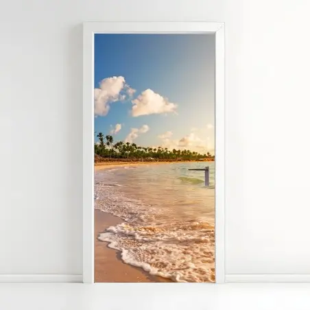 Adesivo per porta tramonto tropicale sulla spiaggia • Wallissimo®