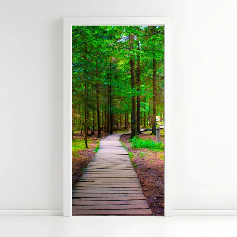Adesivo per porta sentiero nel bosco verde