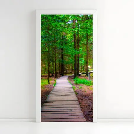 Adesivo per porta sentiero nel bosco verde • Wallissimo®