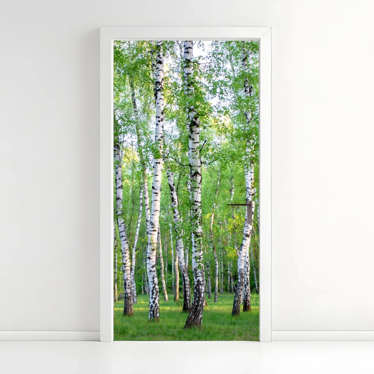 Adesivo per porta bosco di betulle estivo: luce e freschezza • Wallissimo® Adesivo per porta bosco di betulle estivo: luce e freschezza • Wallissimo®