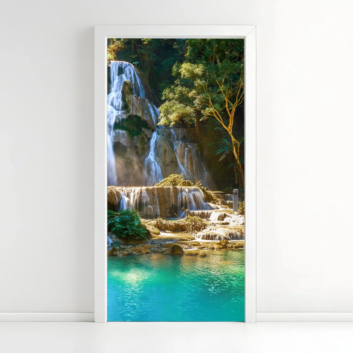 Adesivo per porta oasi di cascata nella foresta tropicale • Wallissimo® Adesivo per porta oasi di cascata nella foresta tropicale • Wallissimo®