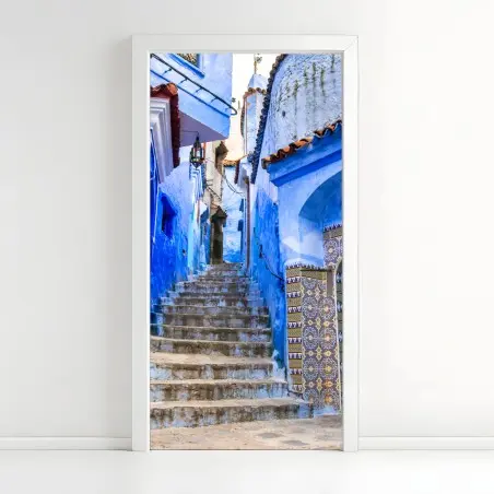 Adesivo per porta vicoli azzurri di Chefchaouen • Wallissimo®