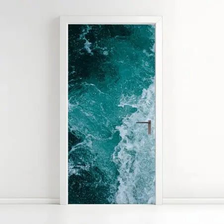Adesivo per porta vortice marino turchese • Wallissimo®