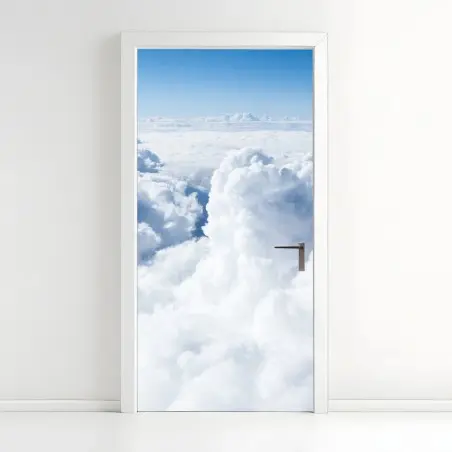 Adesivo per porta nuvole soffici nel cielo azzurro • Wallissimo®