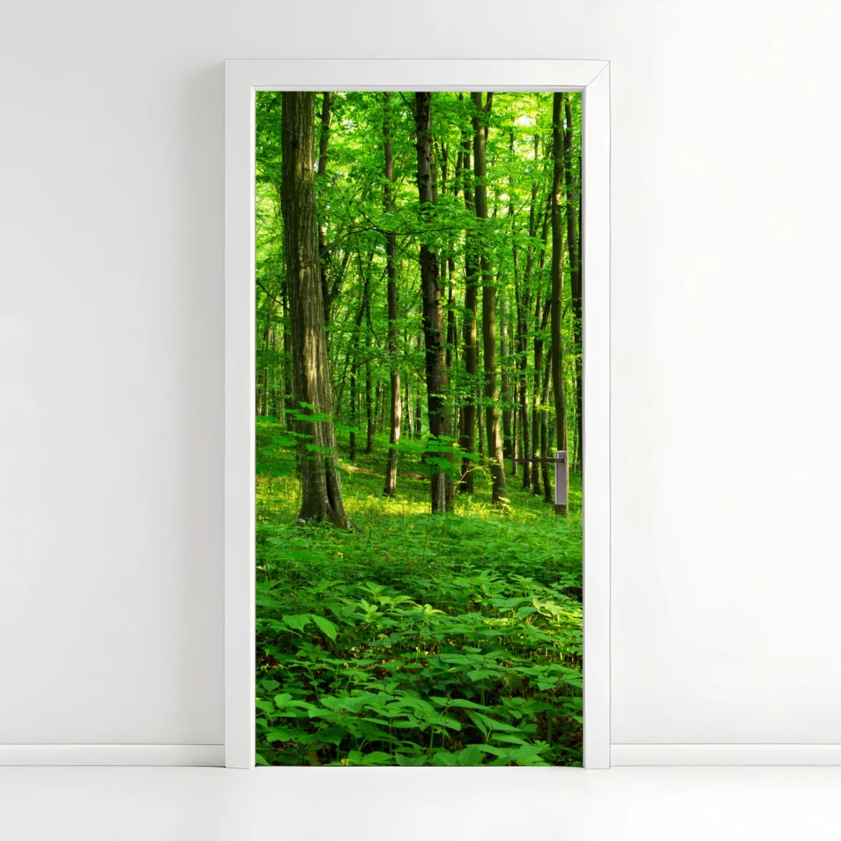 Adesivo per porta raggi di sole nella foresta primaverile • Wallissimo® Adesivo per porta raggi di sole nella foresta primaverile • Wallissimo®