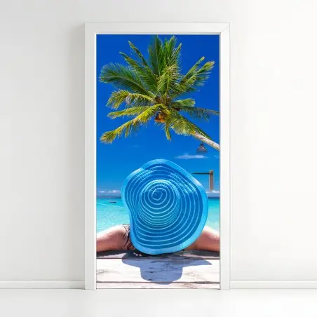 Adesivo per porta sogno tropicale vista mare • Wallissimo®