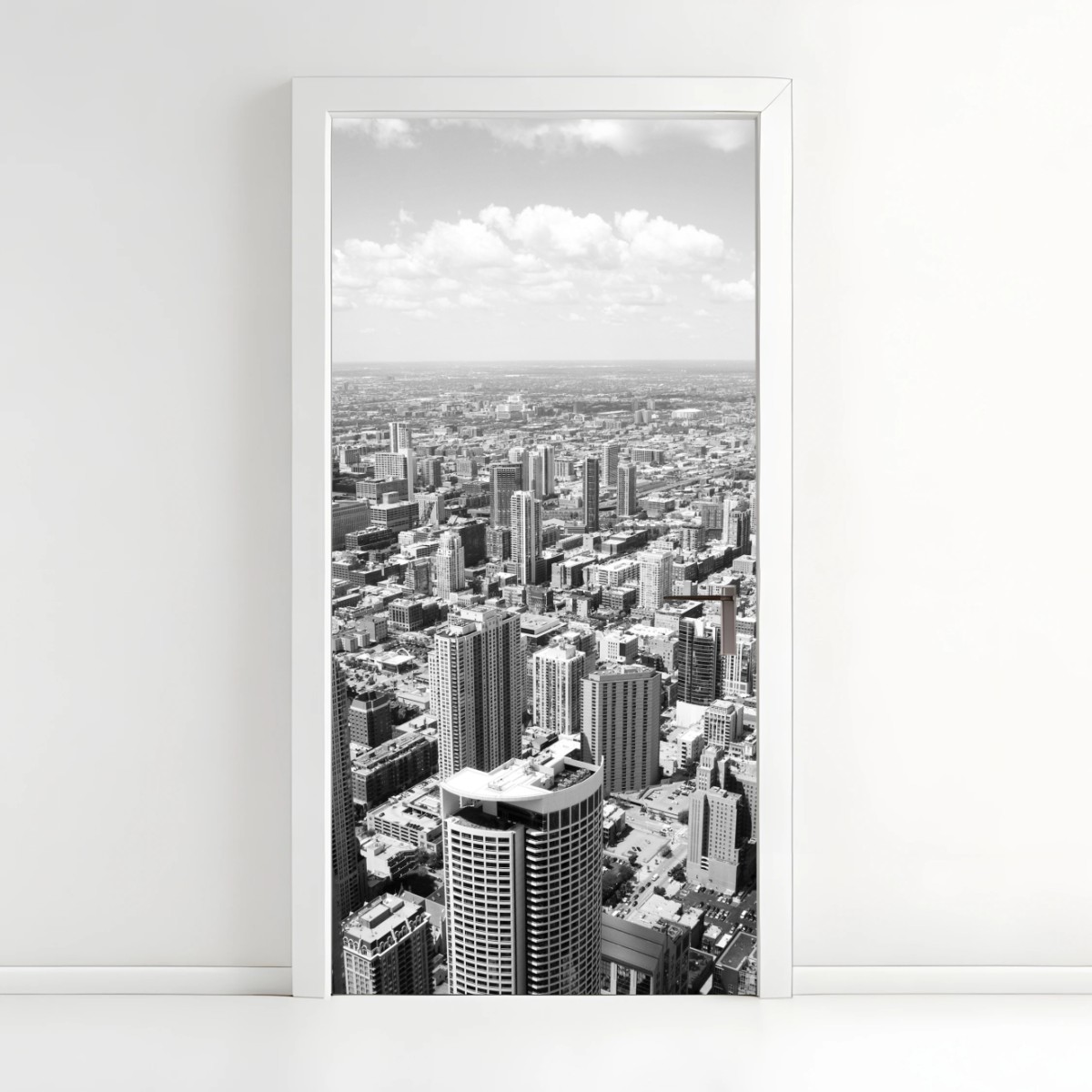 Adesivo per porta orizzonte urbano di Chicago in bianco e nero • Wallissimo®