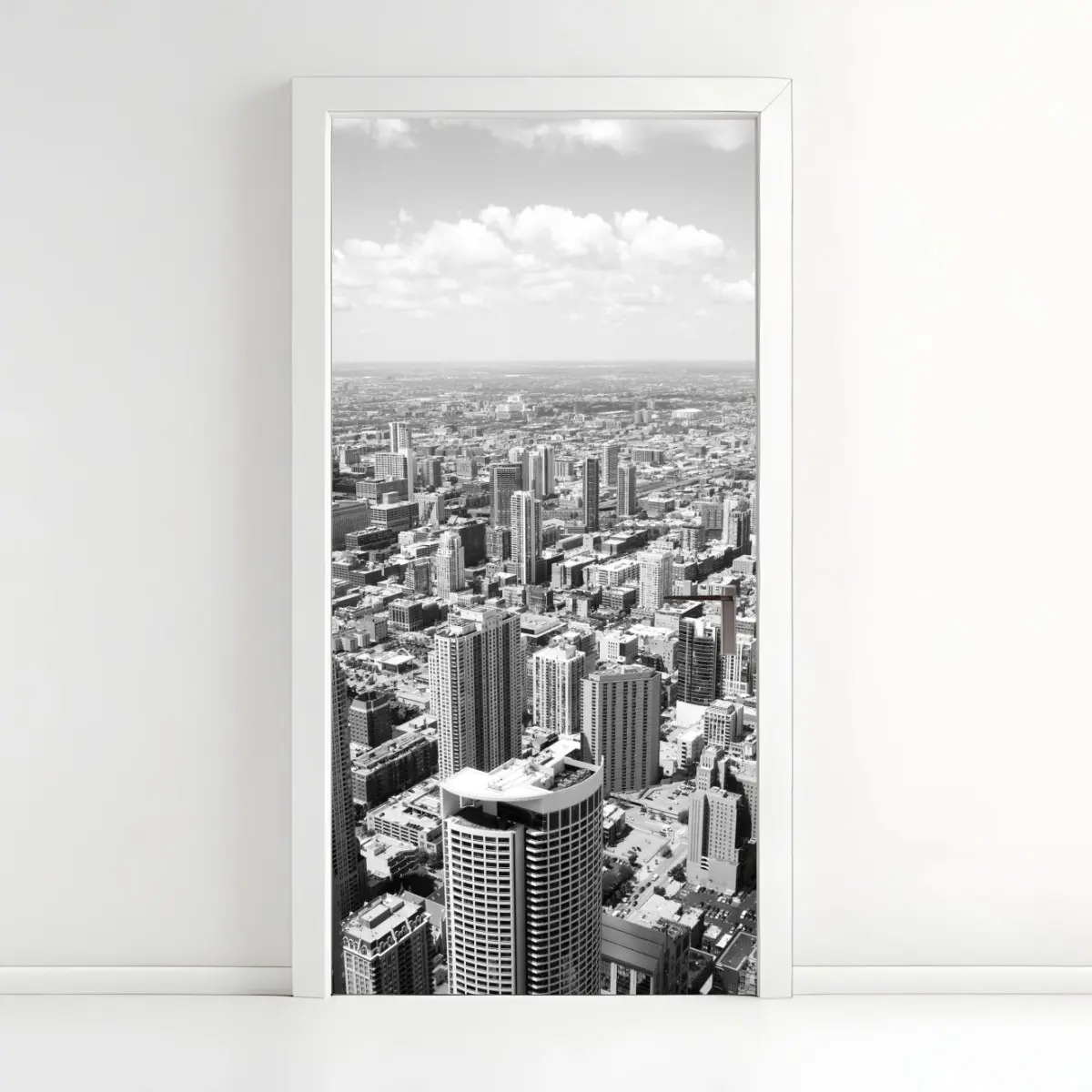 Adesivo per porta orizzonte urbano di Chicago in bianco e nero • Wallissimo®