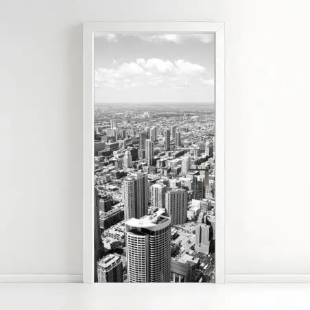 Adesivo per porta orizzonte urbano di Chicago in bianco e nero • Wallissimo®