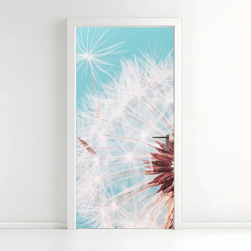 Adesivo per porta soffione delicato su sfondo turchese