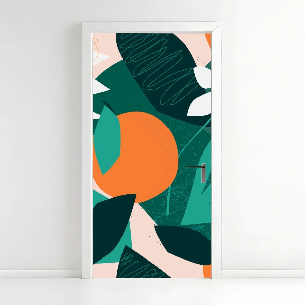 Adesivo per porta gioia tropicale con foglie e agrumi • Wallissimo® Adesivo per porta gioia tropicale con foglie e agrumi • Wallissimo®