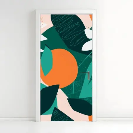 Adesivo per porta gioia tropicale con foglie e agrumi • Wallissimo®