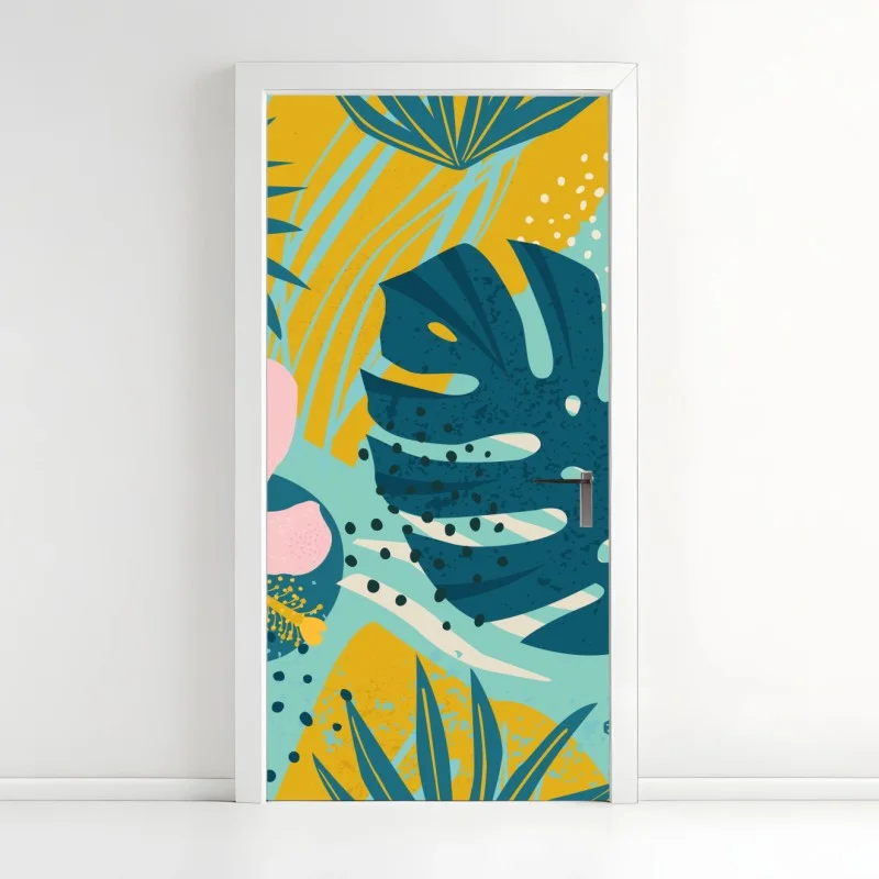 Adesivo per porta motivo tropicale dai toni vivaci