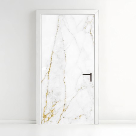 Adesivo per porta marmo bianco con venature dorate • Wallissimo®