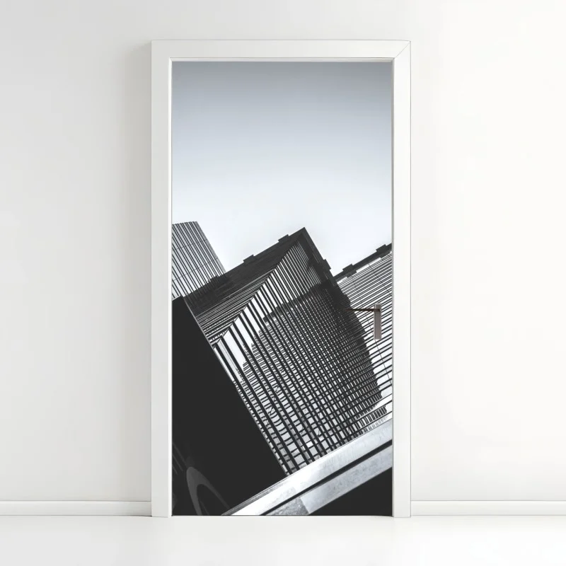 Adesivo per porta prospettive urbane in bianco e nero